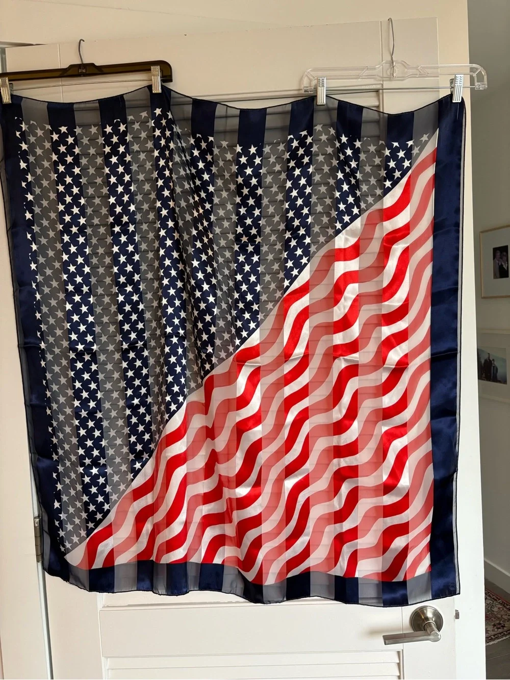 American Flag Patriotic Sheer Scarf 39x39 Square Red White Blue Lightweight